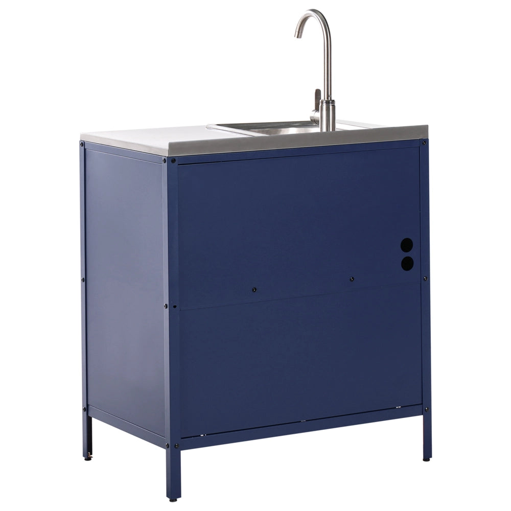 Set di cucina da esterno 2 elementi in acciaio inox blu 2 armadietto e lavello a leva cucina esterna