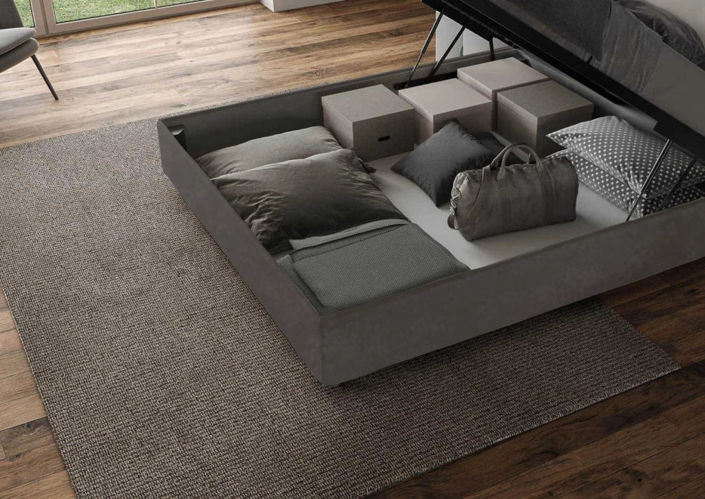 BS COM Letto matrimoniale francese contenitore imbottito 140x190 microfibra grigio
