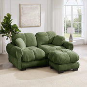 Divano angolare a 2 posti in ciniglia verde con ottomana mobile e cuscino incluso 190 × 149 × 90 cm