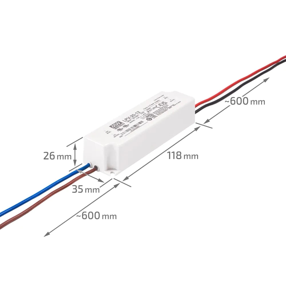 Alimentatore Mean Well LPV-20-12 LED IP67 a tensione costante 20W uscita 12Vdc 1,67A