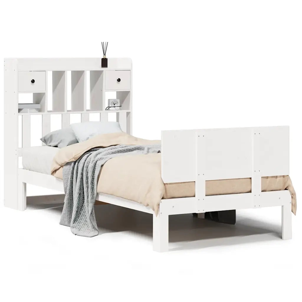 Letto Libreria senza Materasso Bianco 90x190 cm Massello Pino 3322679