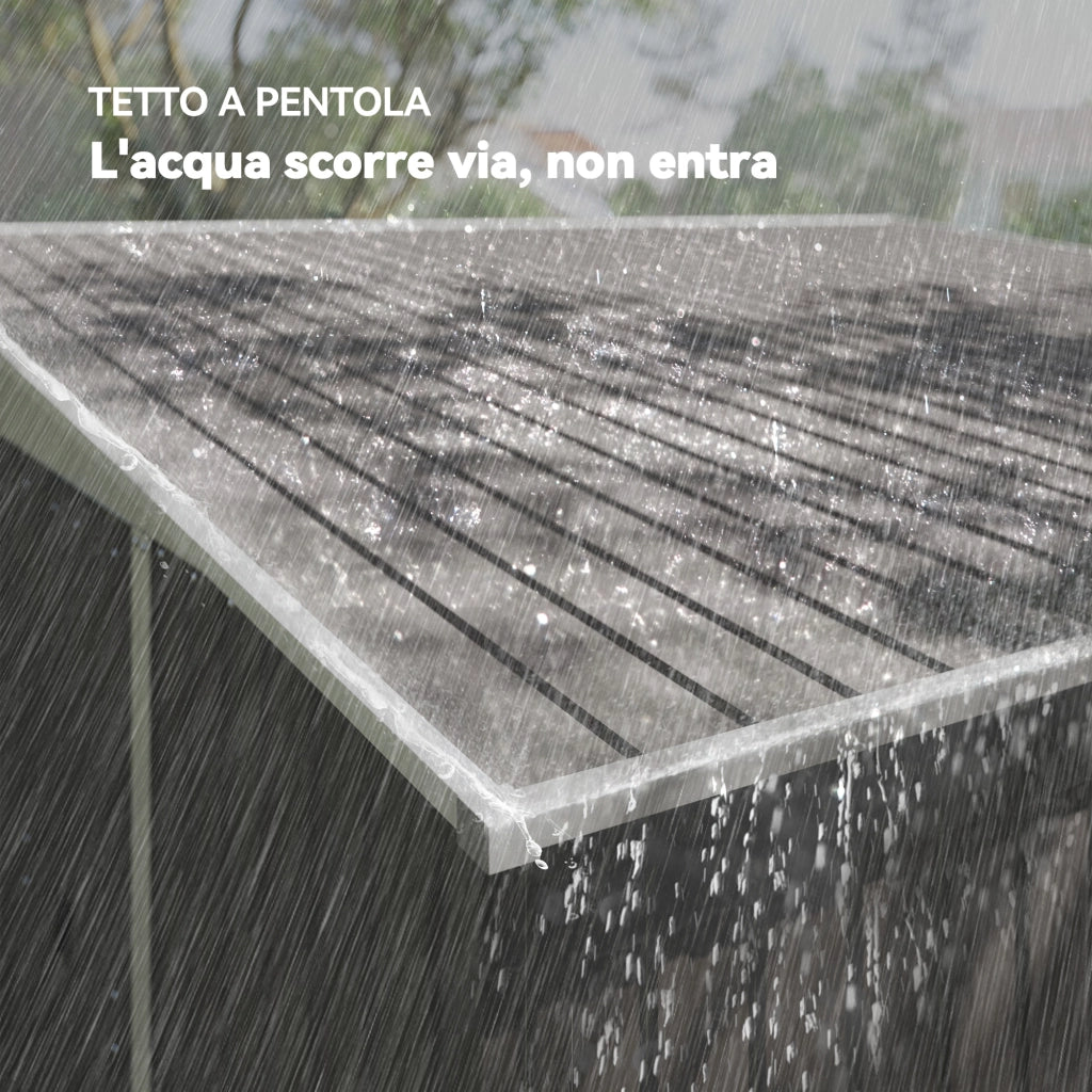 Casetta da Giardino con Porta Scorrevole, in Acciaio, 345x280.5x169-201cm, Grigio