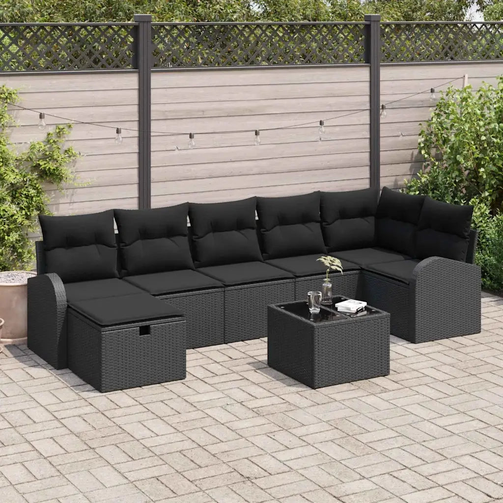 Set di divani con cuscino 8 pcs Nero polyrattan