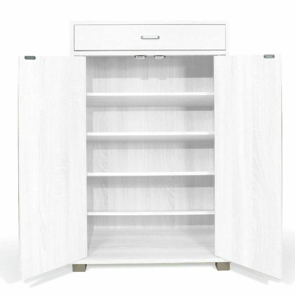 Mobile Multiuso in Legno 2 Ante 1 Cassetto 4 Ripiani Porta Scarpe 63x33H95cm Bianco