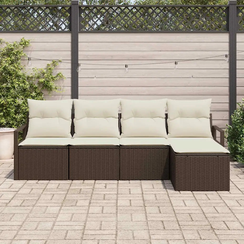 Set di divani con cuscino 5 pcs Marrone e Crema polyrattan 3355007