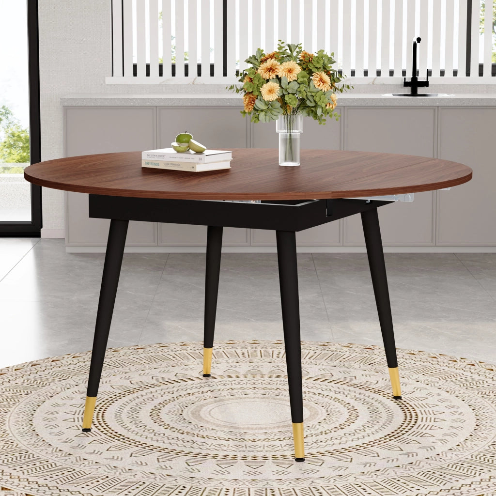 Tavolo da pranzo allungabile rotondo trasformabile in ovale in MDF e metallo color noce 135 × 85 × 77 cm