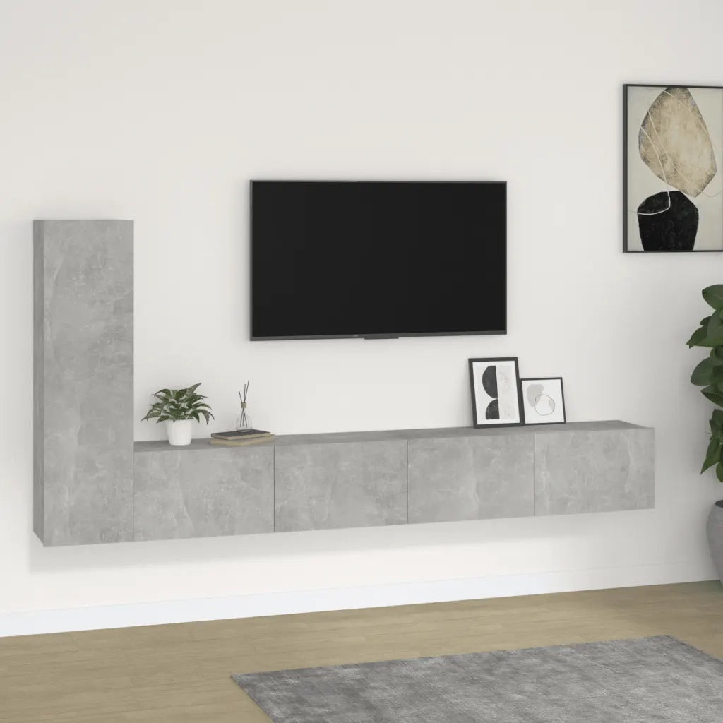Set di Mobili Porta TV 3 pz Grigio Cemento in Legno Multistrato