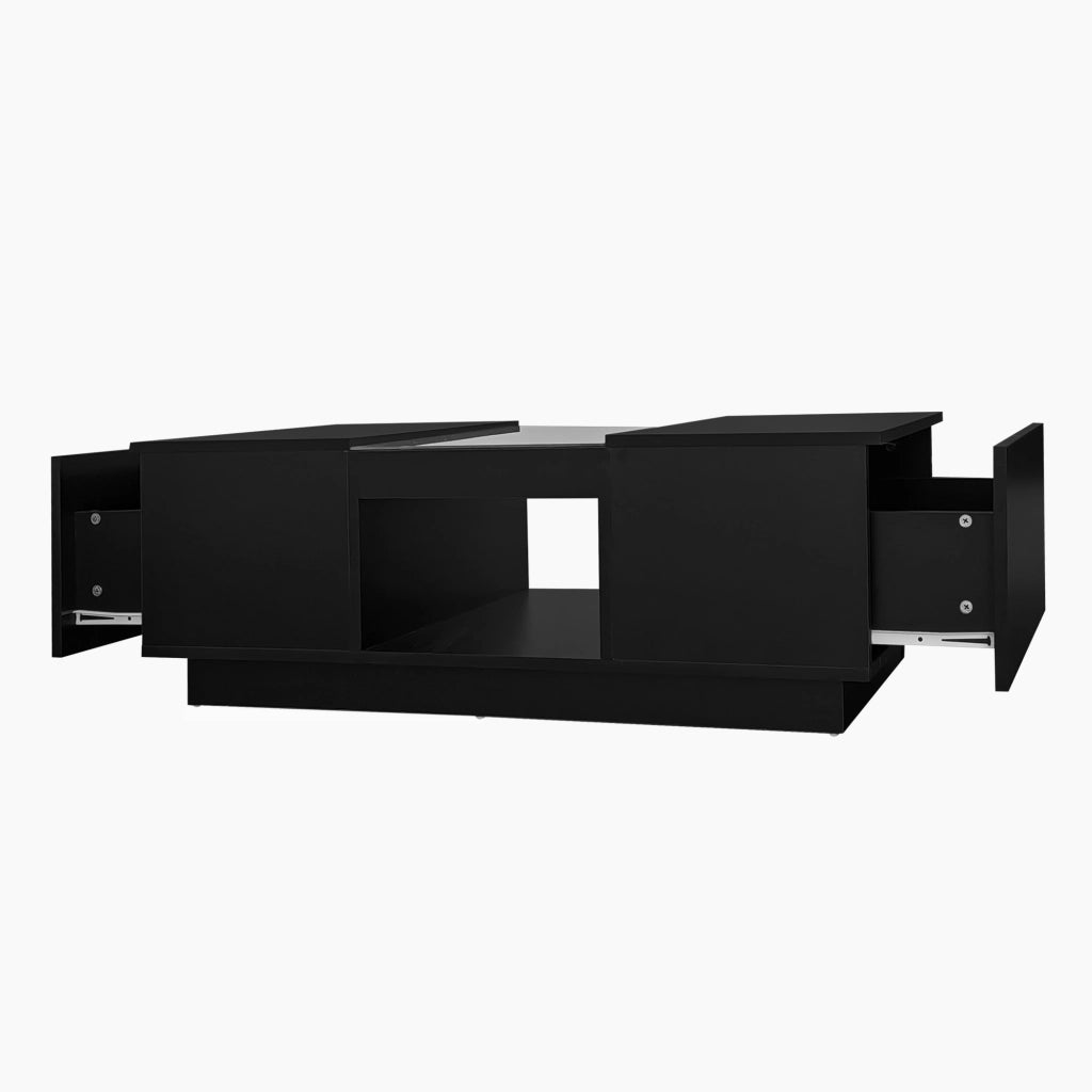 Tavolino basso fisso con LED controllabili tramite app 2 cassetti e vano aperto nero 100 × 50 × 35.5 cm