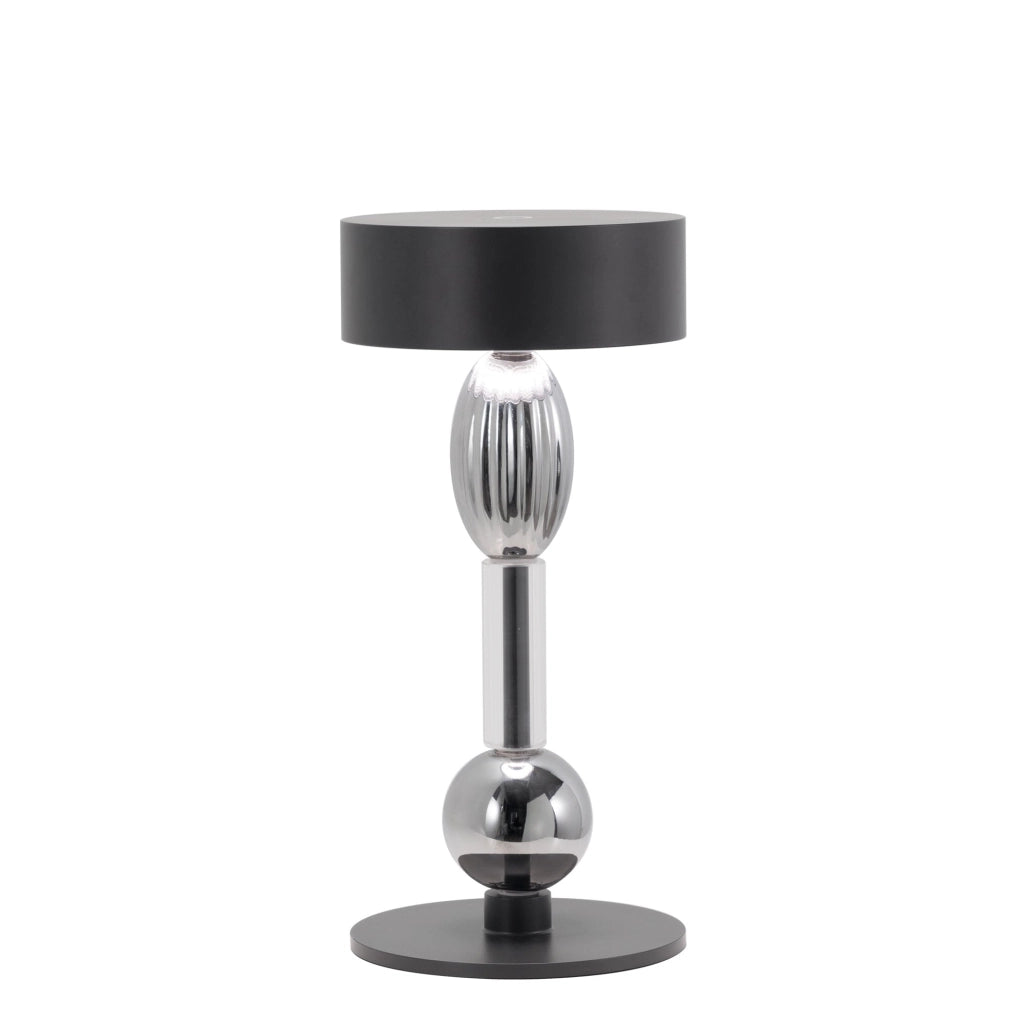 Zafferano Royal Family Wi-Fi - Lampada da Tavolo Led Ricaricabile Smart, Dimmer Touch, 36h Autonomia - Alluminio Titanio e Vetro Soffiato