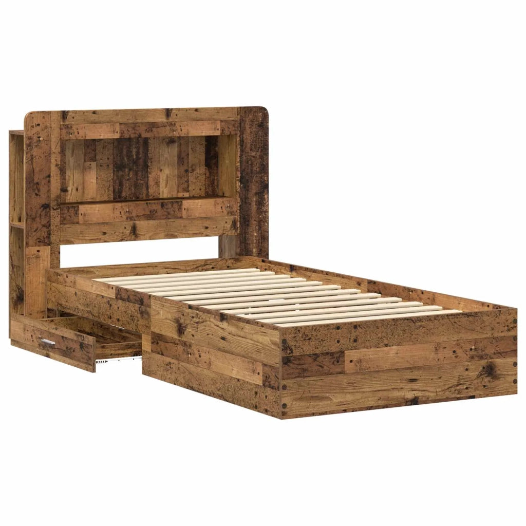 Letto singolo | Letto per adulti | Telaio del letto con storage Legno antico 90 x 190 cm