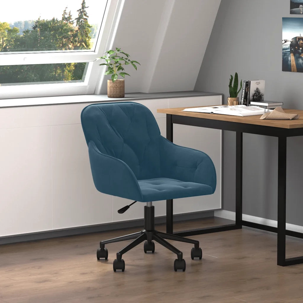 Sedia Girevole da Ufficio Blu in Velluto