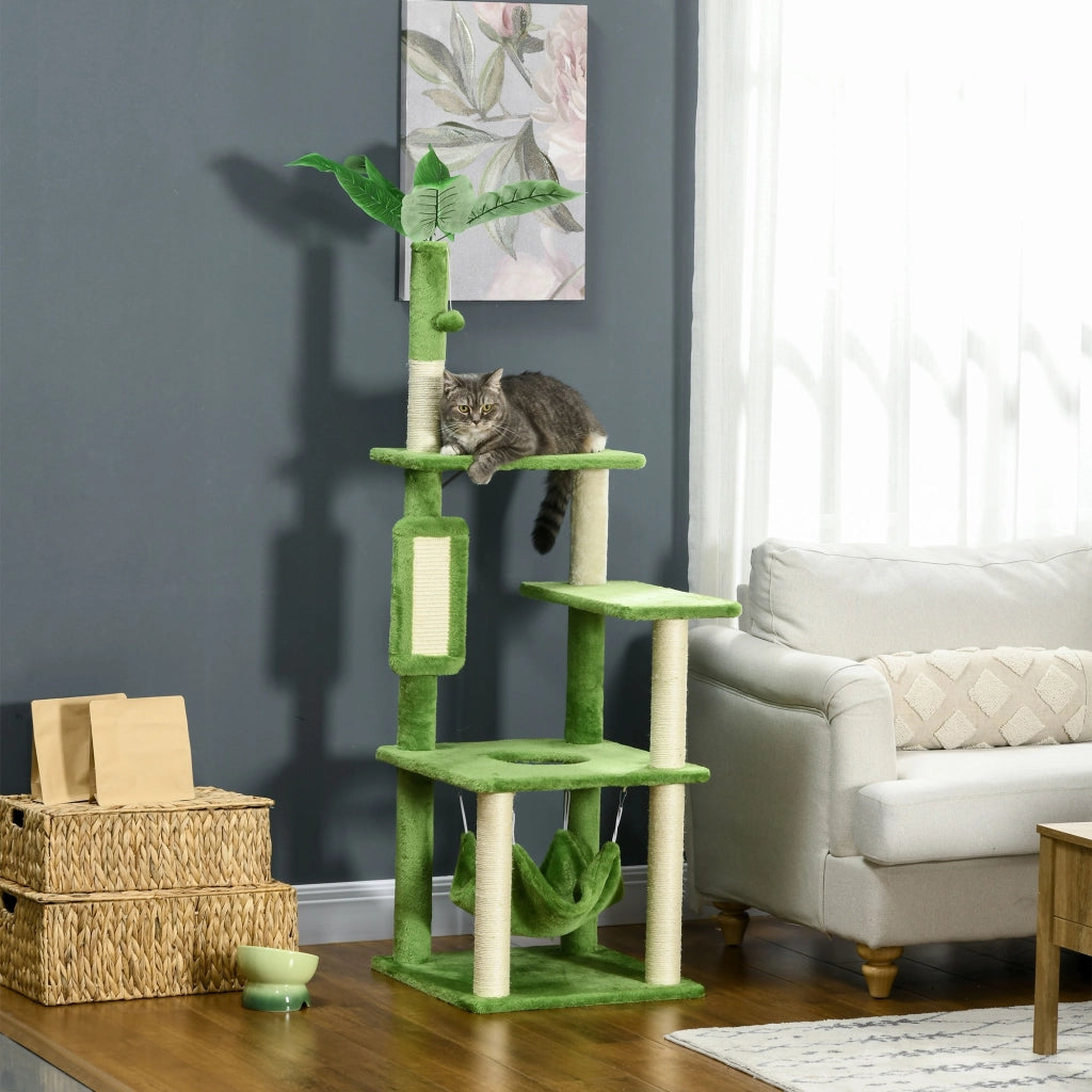 EasyComfort Albero Tiragraffi per Gatti con Amaca, Pallina e Tiragraffi in Sisal, 49x49x142cm, Verde