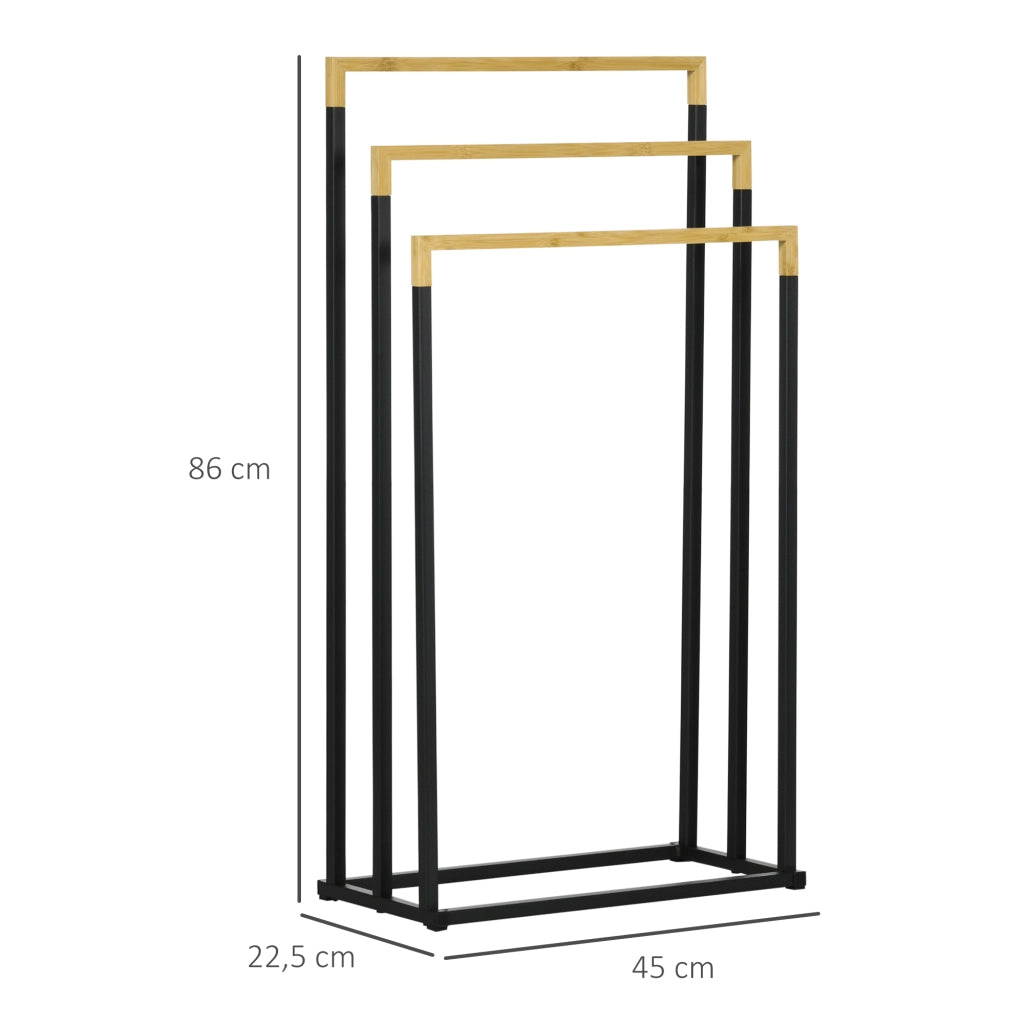 Portasciugamani a Parete Set 3 Barre ¨C Xylo ¨C Bamb¨´ e Metallo Nero 45x22,5x86 cm