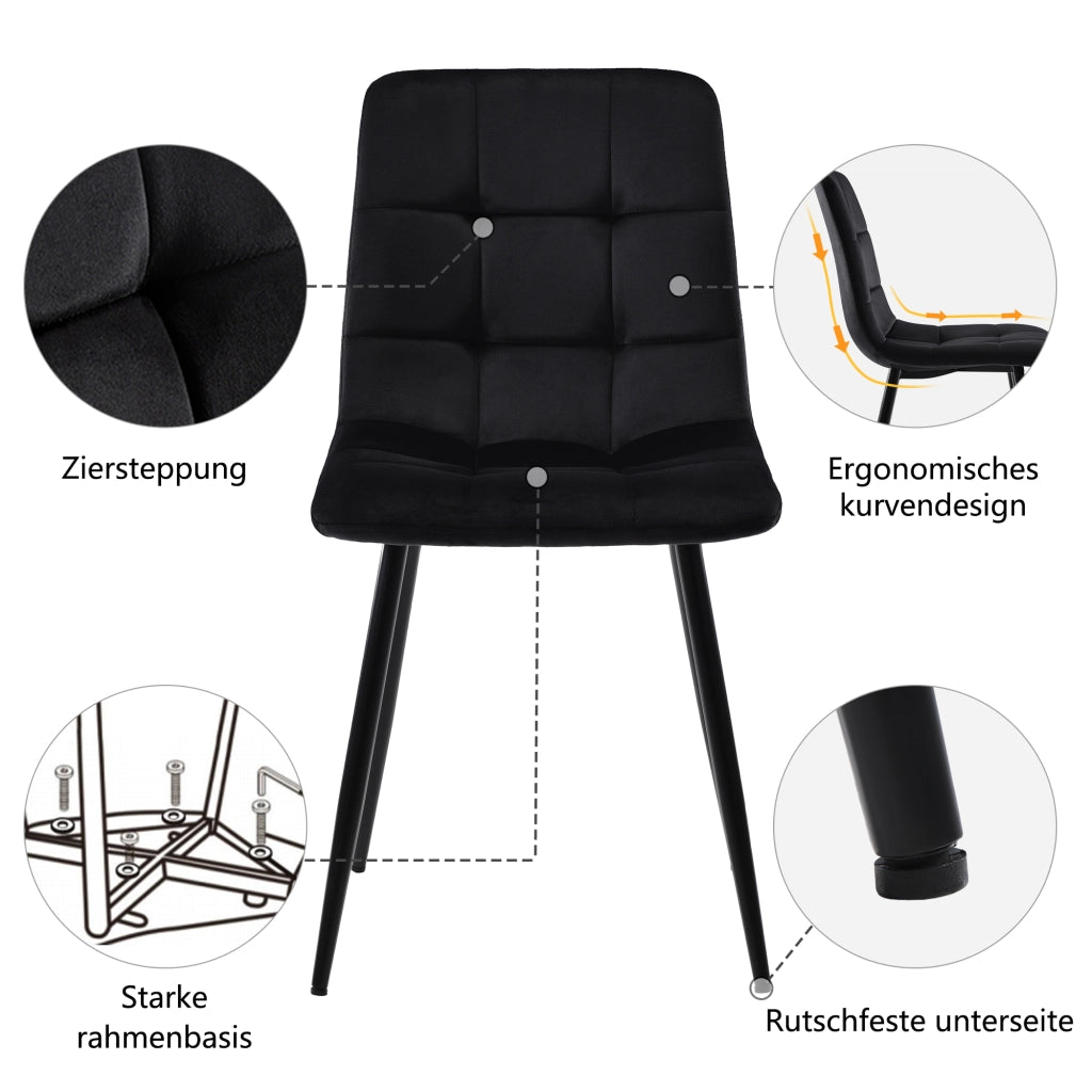 Set tavolo cucina e sedie con 1 tavolo allungabile e 4 sedie in MDF; metallo e velluto nero e naturale