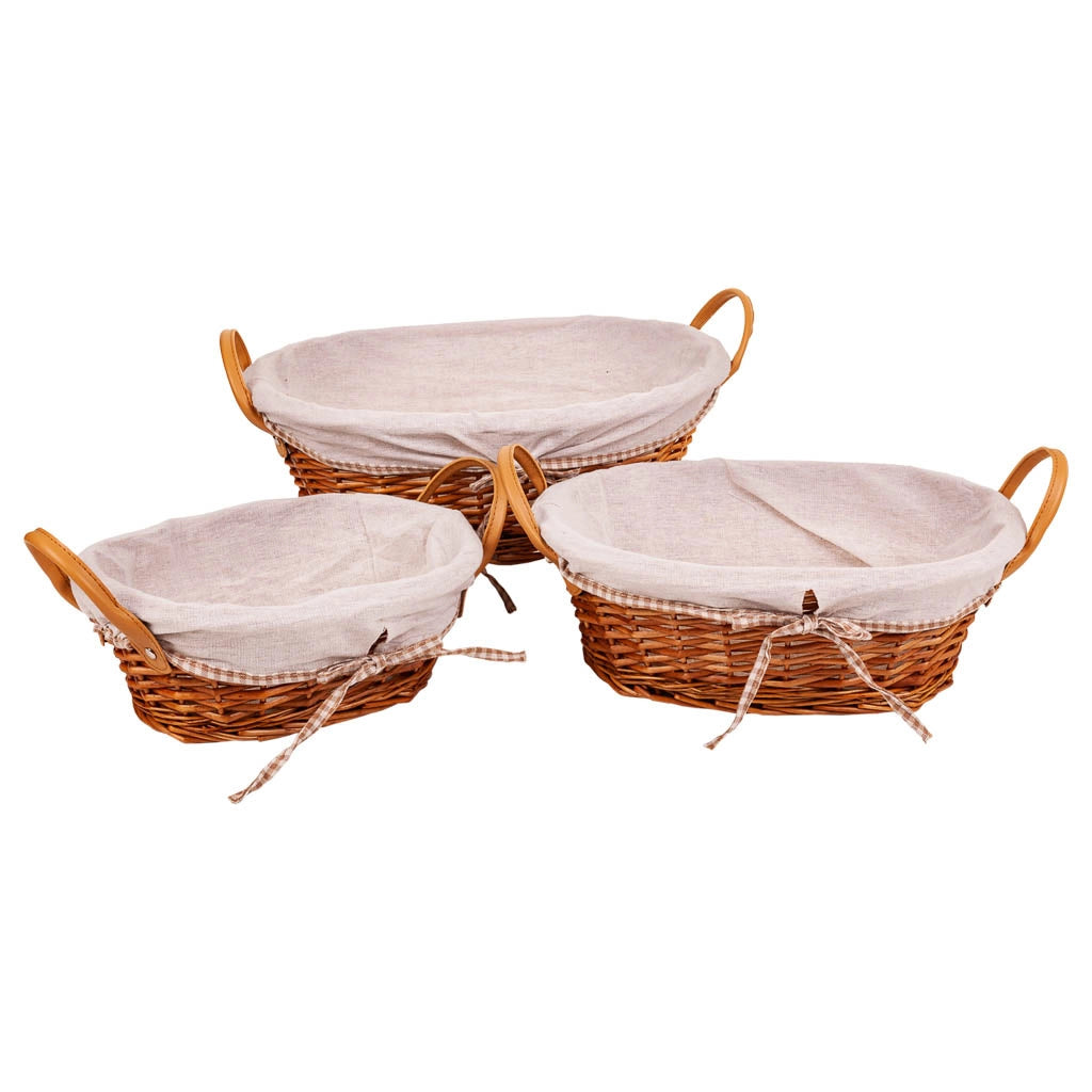 Set di 3 cestini in vimini foderati marroni