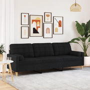 Divano a 3 Posti con Cuscini-Sofa 3 Posti con Cuscini Nero 210 cm in Tessuto