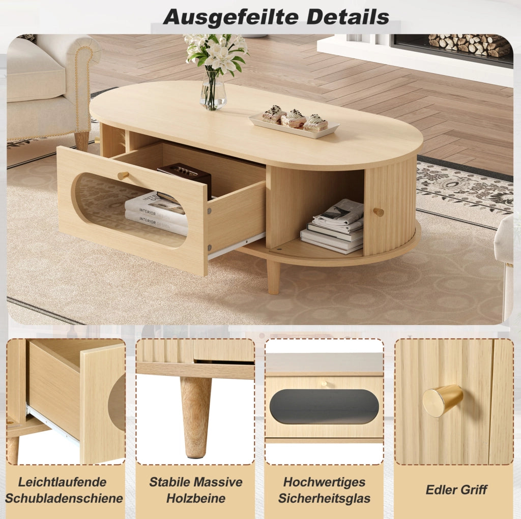 Tavolino da salotto in MDF 100x50x36 cm con cassetto e ante