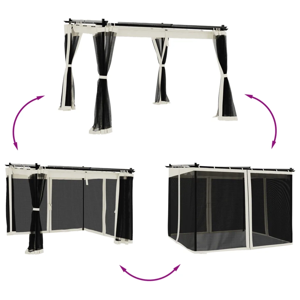 Gazebo | Pergolato con Pareti in Rete Crema 3x3 m in Acciaio