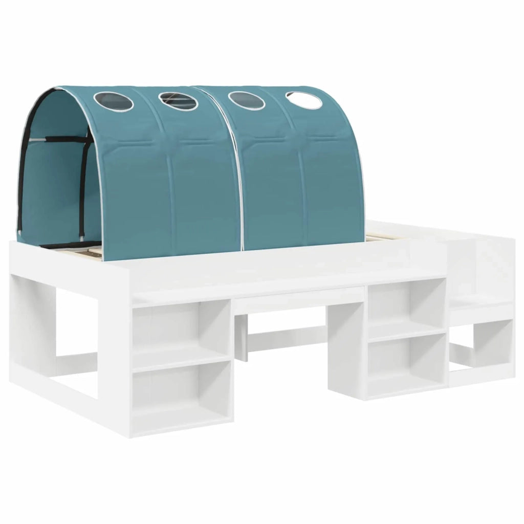 Letto singolo | Letto per adulti | Letto con Tunnel 3 pcs Bianco e azzurro Legno ingegnerizzato