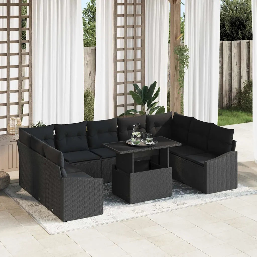 Set di divani con cuscino 10 pcs Nero polyrattan