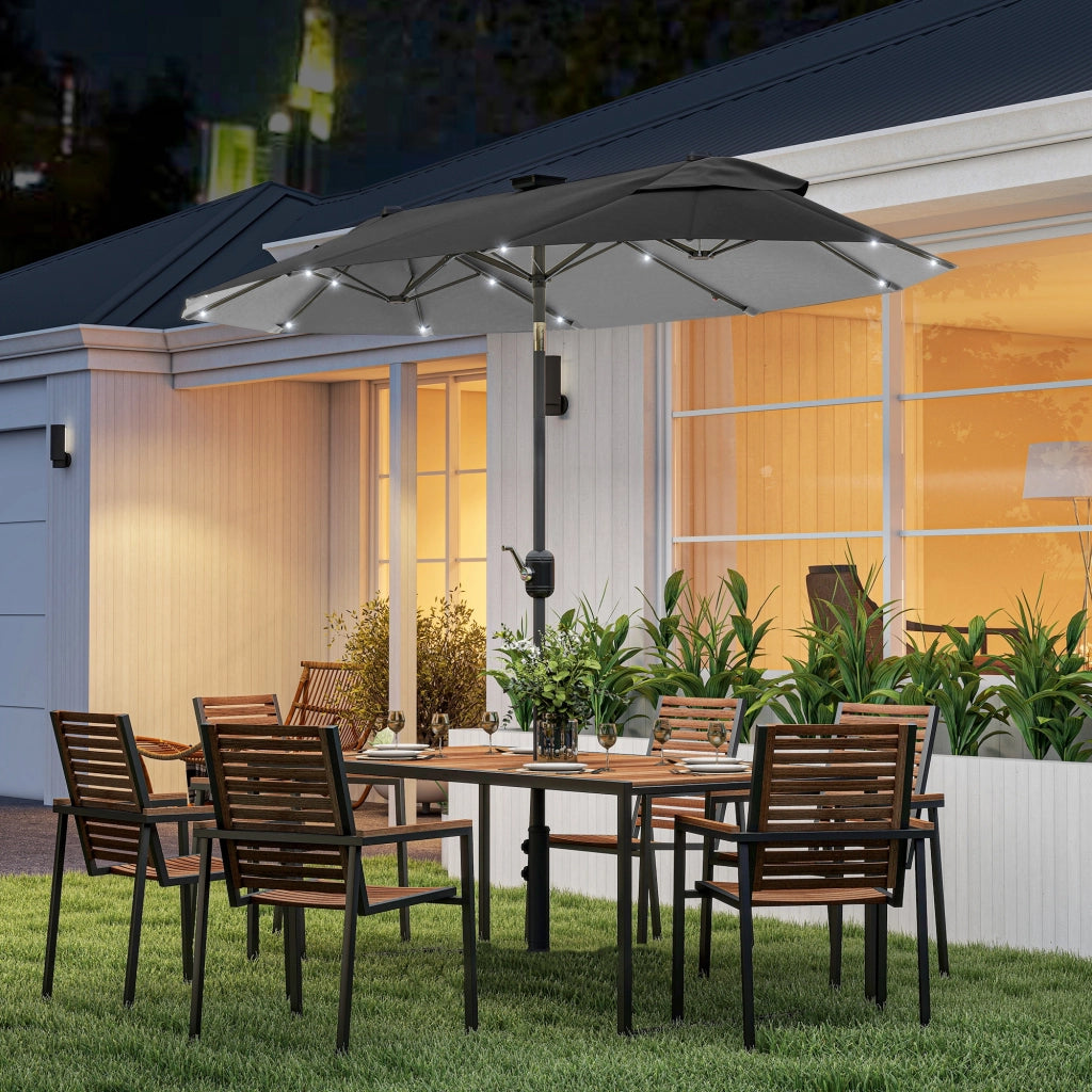 Ombrellone doppio con base a croce e luci solari ¨C Minimal ¨C Grigio 295x150x219cm