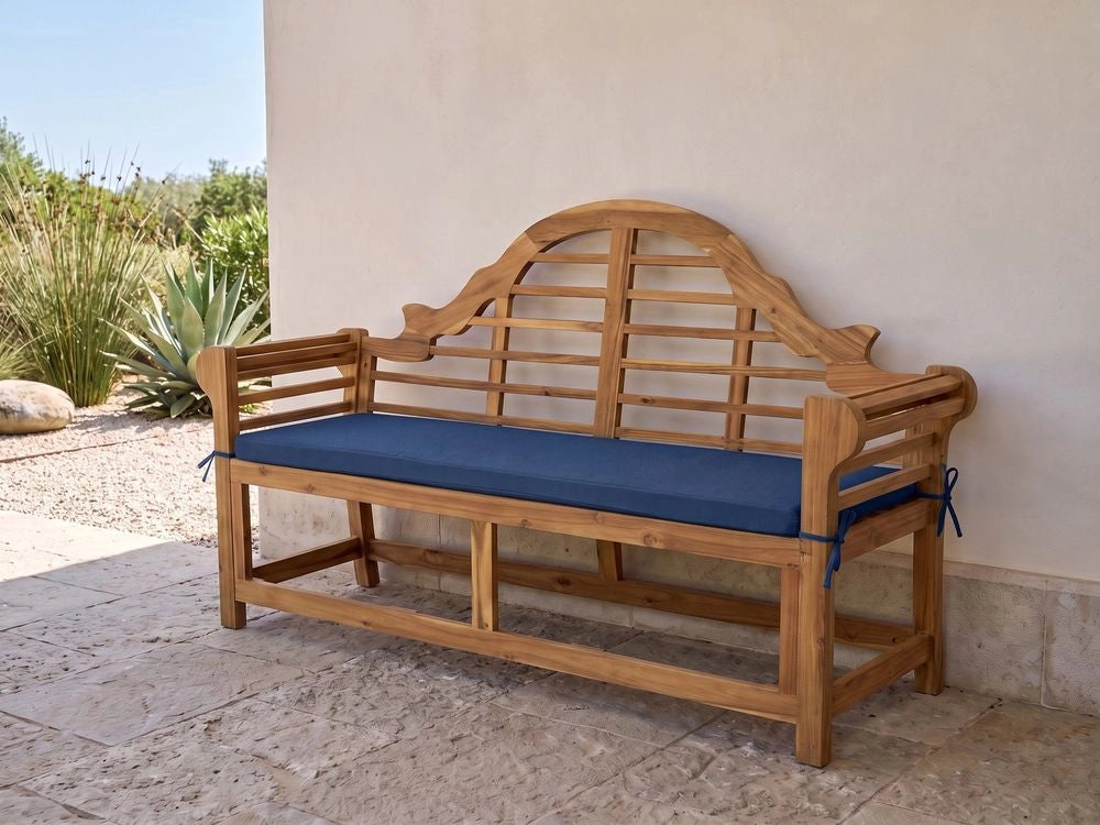 Panca da Giardino in Legno di Teak Chiaro e Blu 196 cm con Cuscino Idrorepellente Design Classico 3 Posti da Esterno