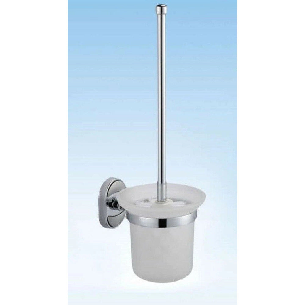 Trade Shop - Porta Scopino Wc Completo Vetro Satinato Fissaggio A Parete Bagno Ovale 52017 -