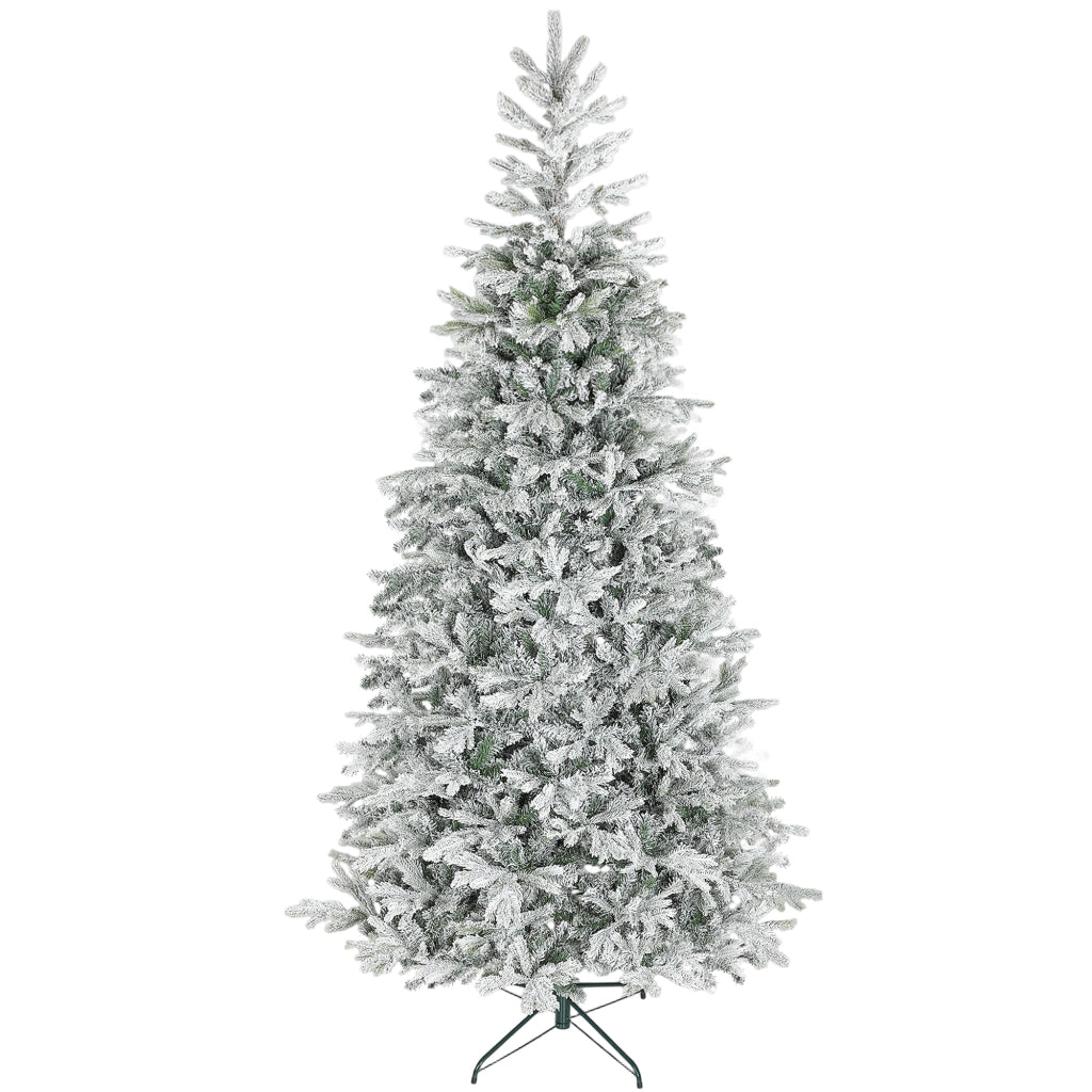 Albero di Natale Innevato Artificiale 210 cm con Base in Metallo Pieghevole Rami Realistici Facile da Montare per Casa