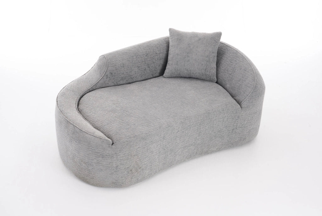 SOFA Letto 2 Posti Chaise Longue in Chenille Grigio Chiaro con Cuscino