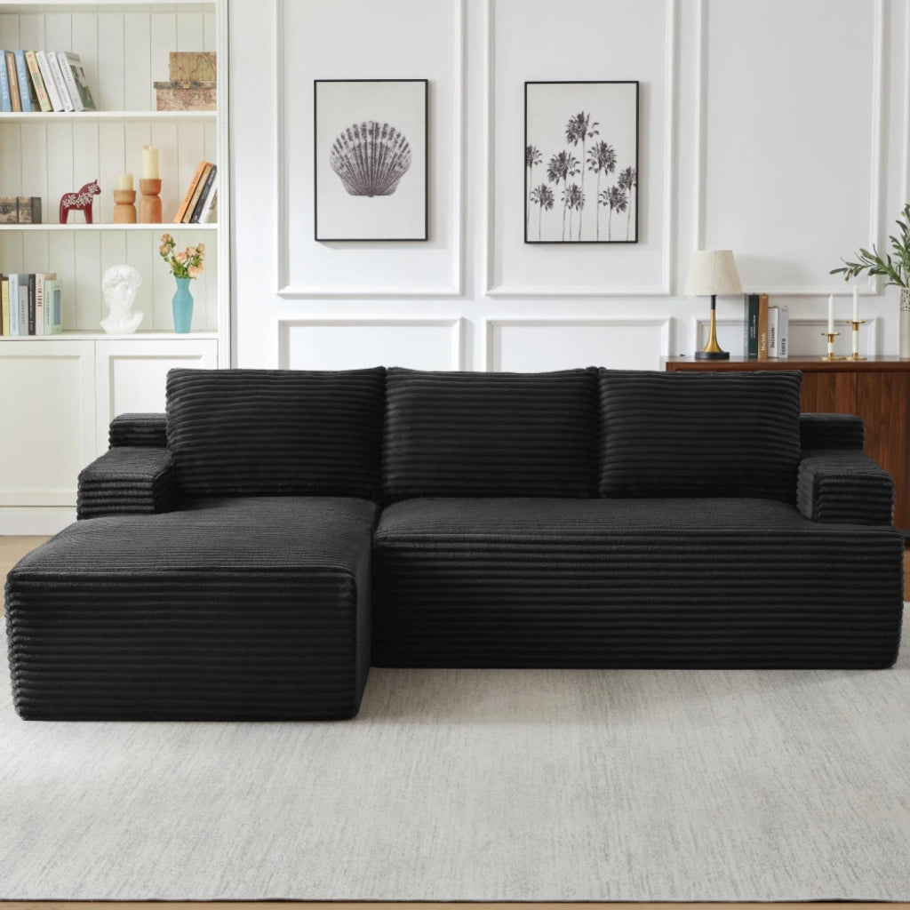 Divano a L, divano senza struttura, divano letto modulare, seduta profonda e confortevole, nero