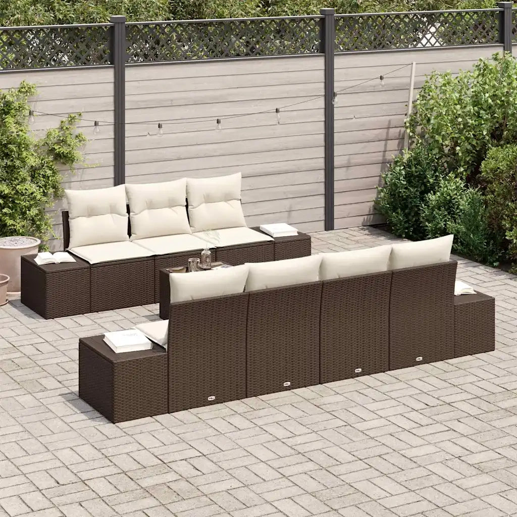 Set Divano da Giardino 8 pcs Marrone e Crema polyrattan