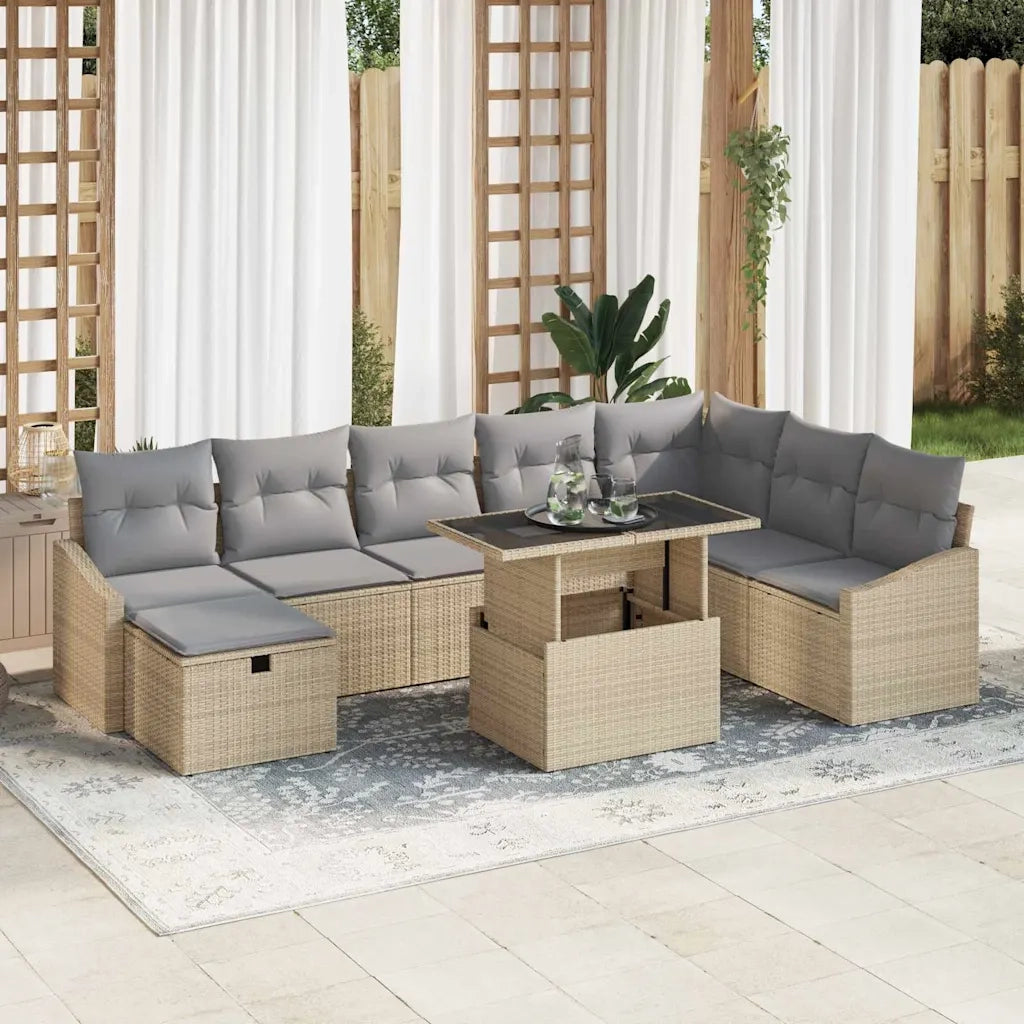 Set Divano da Giardino 9 pcs Beige polyrattan