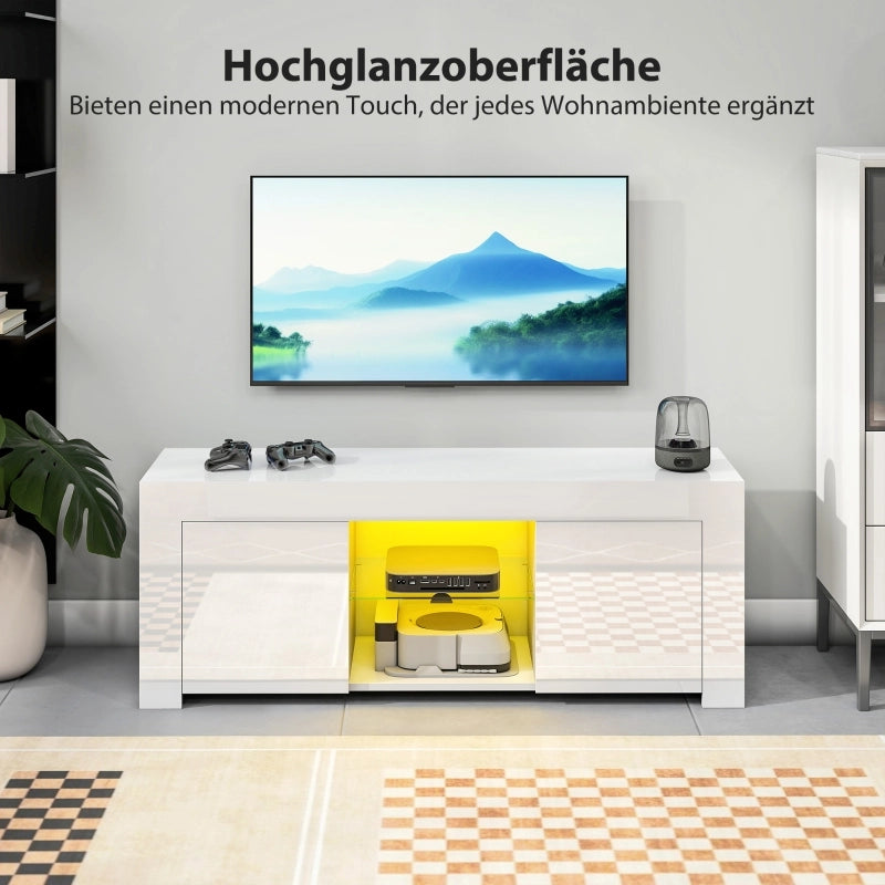 Mobile TV con 2 ante, 2 vani aperti e LED - per soggiorno - in vetro - bianco