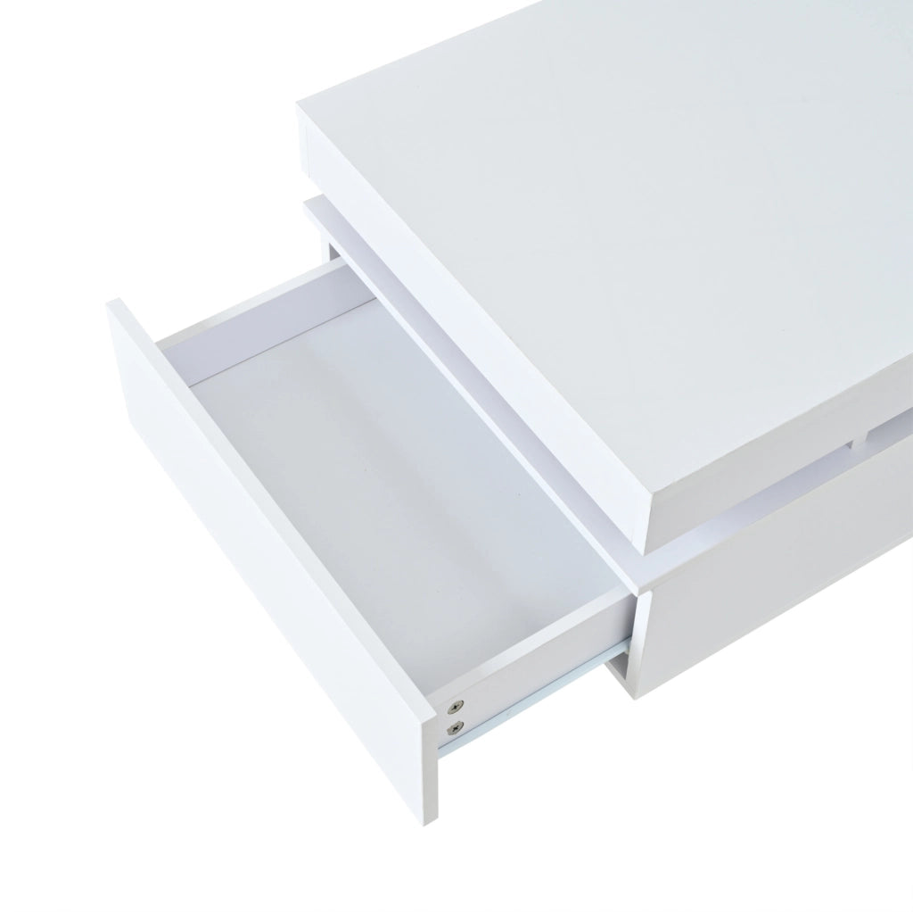 Tavolino da salotto LED 100x50x35 cm con 2 cassetti bianco lucido HOMVRA