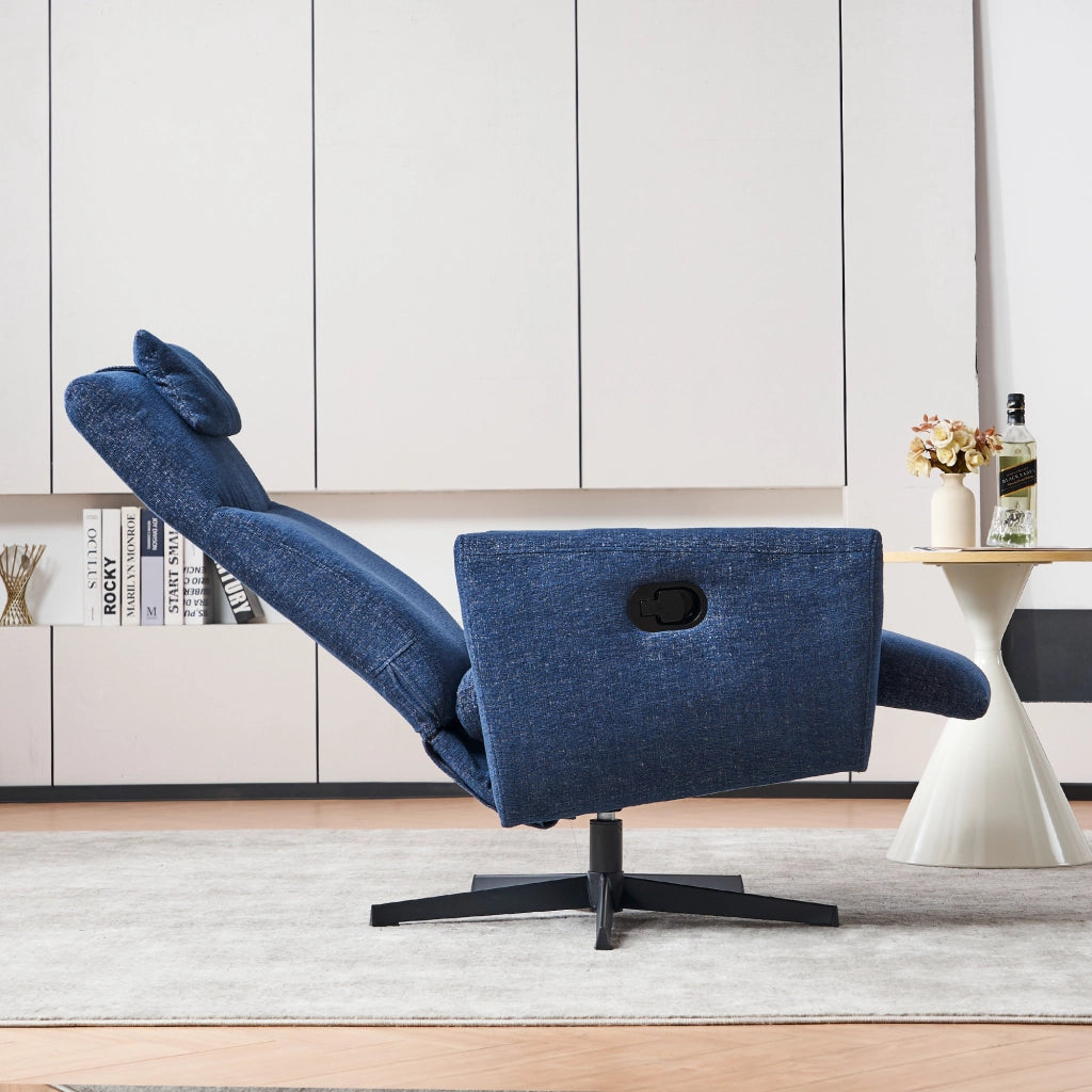 Poltrona Relax Reclinabile con Poggiapiedi ¨C Xylo ¨C Tessuto Chenille Blu, Girevole