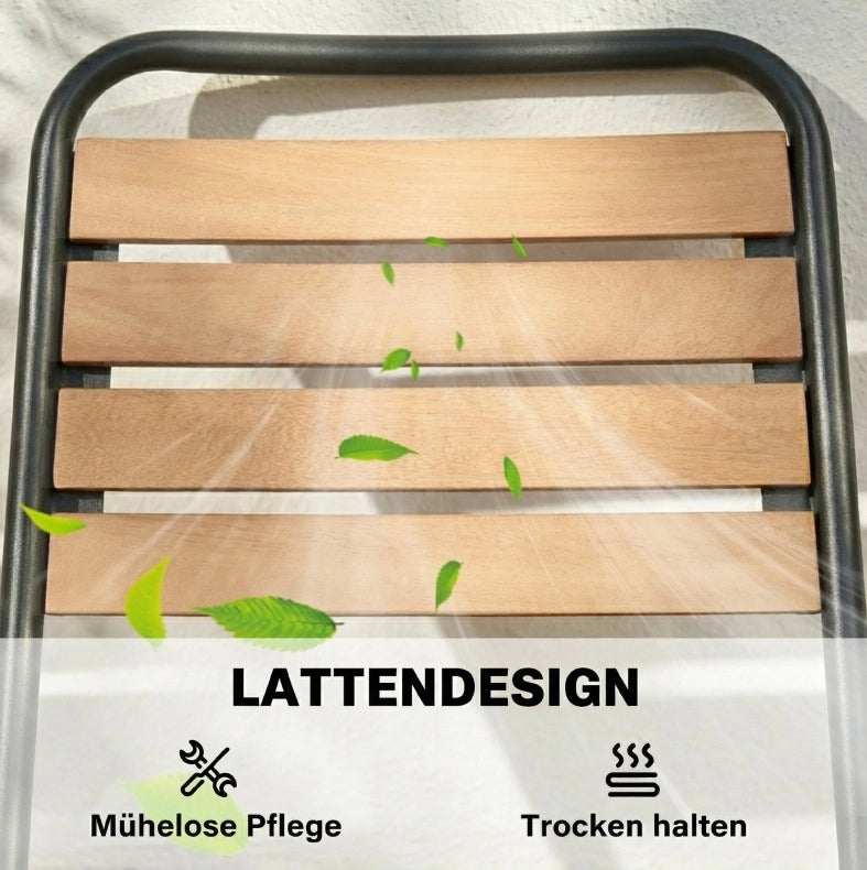 Set di 2 Sedie da Giardino in Acciaio e Legno di Eucalipto, Impilabili, Portata 160 kg, Colore Naturale