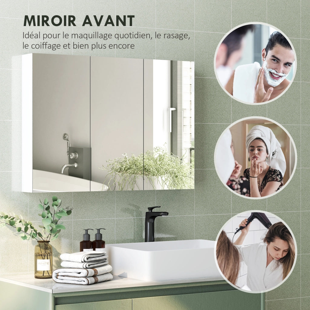 Armadio da bagno con specchio ¨C zephmum ¨C bianco 91.5x11.5x65cm