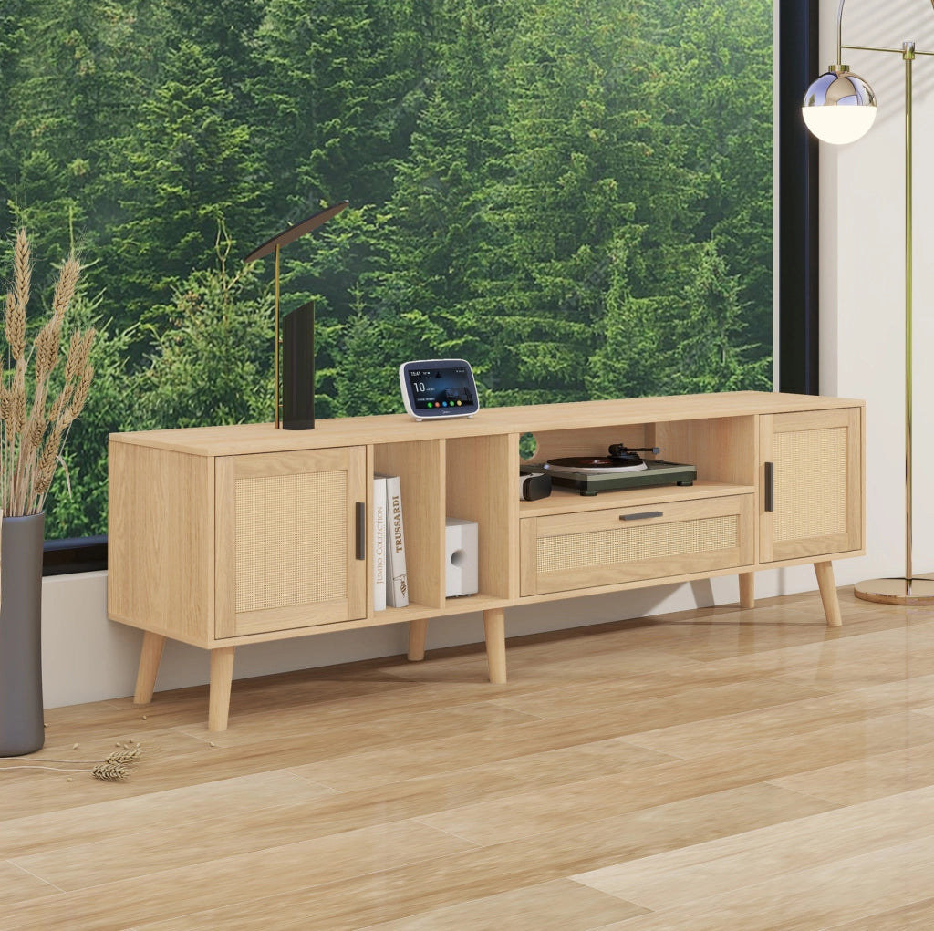 Mobile TV 180 cm in pannello truciolare rovere con 2 ante, cassetto e passacavi