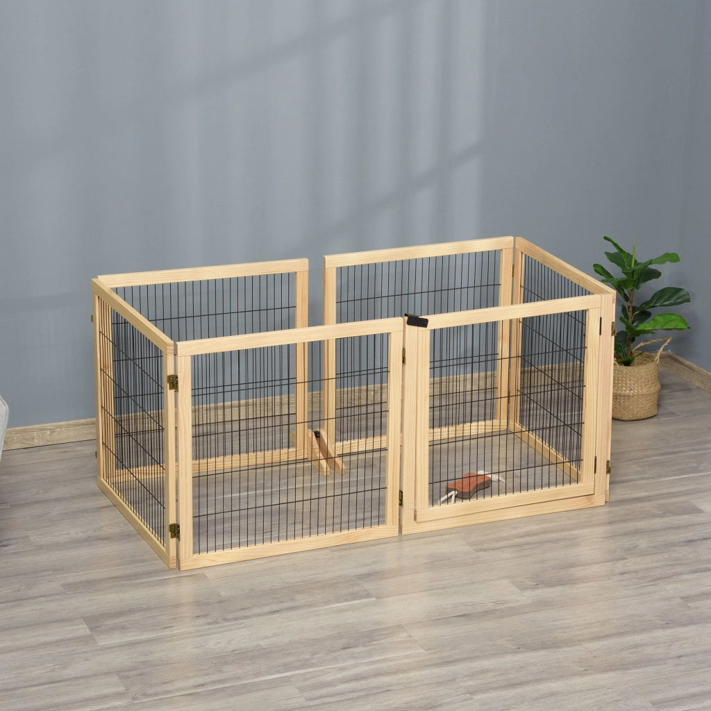 Cancelletto pieghevole per cani in legno di pino e acciaio con piedi di supporto naturale 432 × 36 × 70 cm
