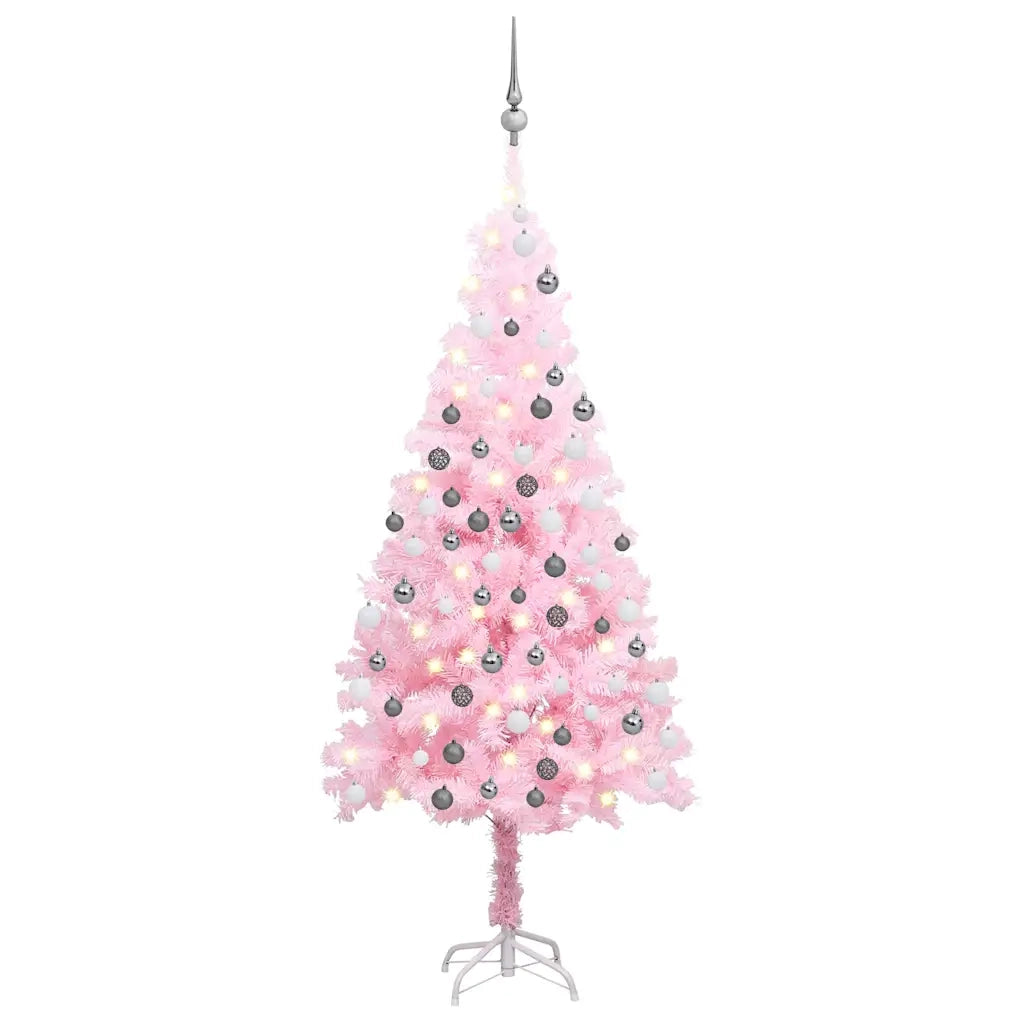 Albero di Natale Preilluminato con Palline Rosa 180 cm PVC 3077671