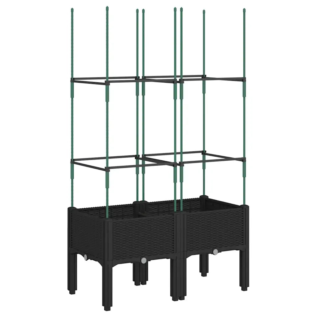Fioriera da giardino con traliccio-Vaso da Esterno-Vaso con Griglia Nera 80x40x142,5 cm in PP