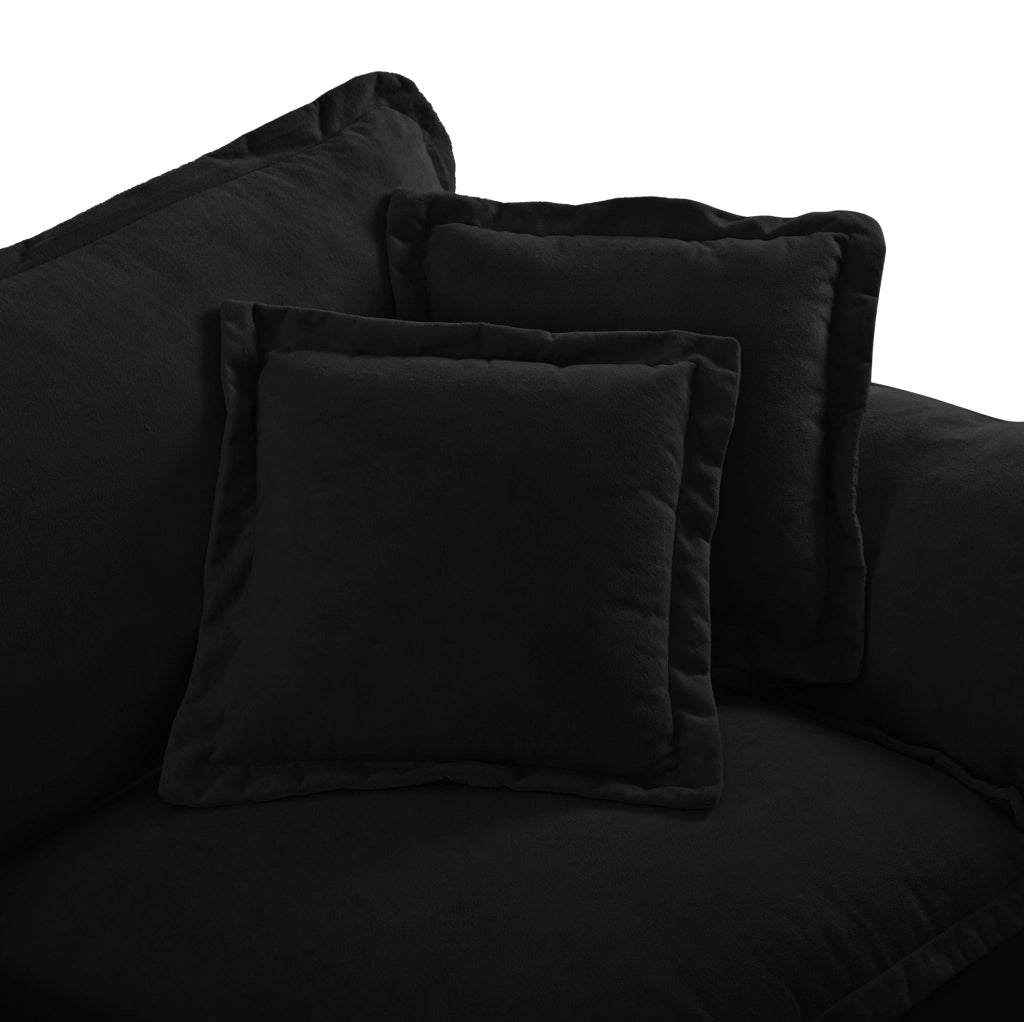 Divano angolare modulare 224x155x90 cm in ciniglia nera con USB e contenitore