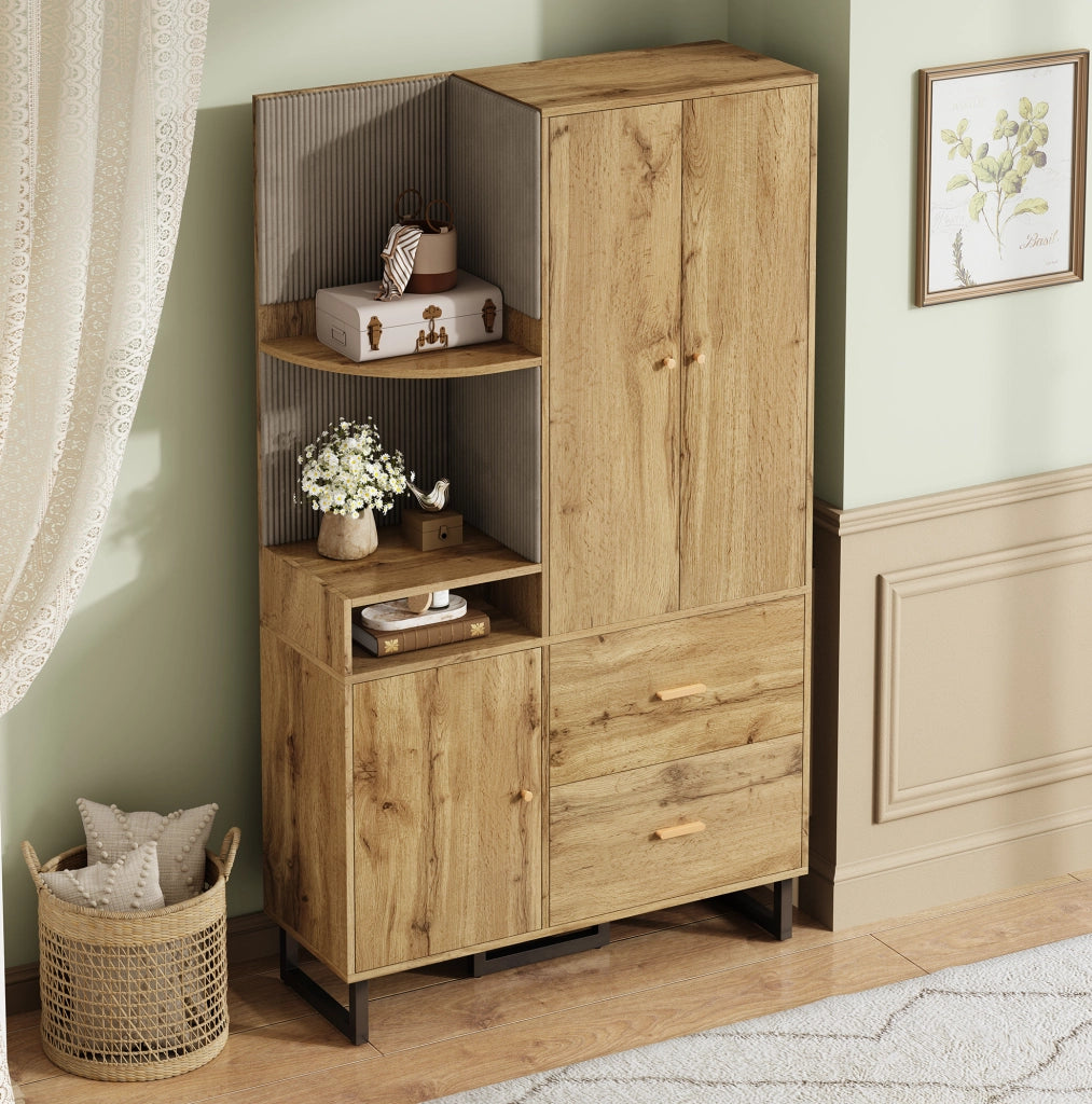 Guardaroba compatto con pannelli imbottiti in MDF, 110x186x38 cm, legno e nero