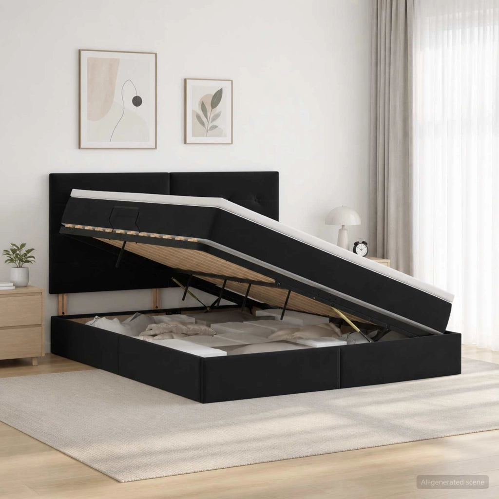 Letto con contenitore e materasso Nero 160 x 200 cm Velluto 3459701