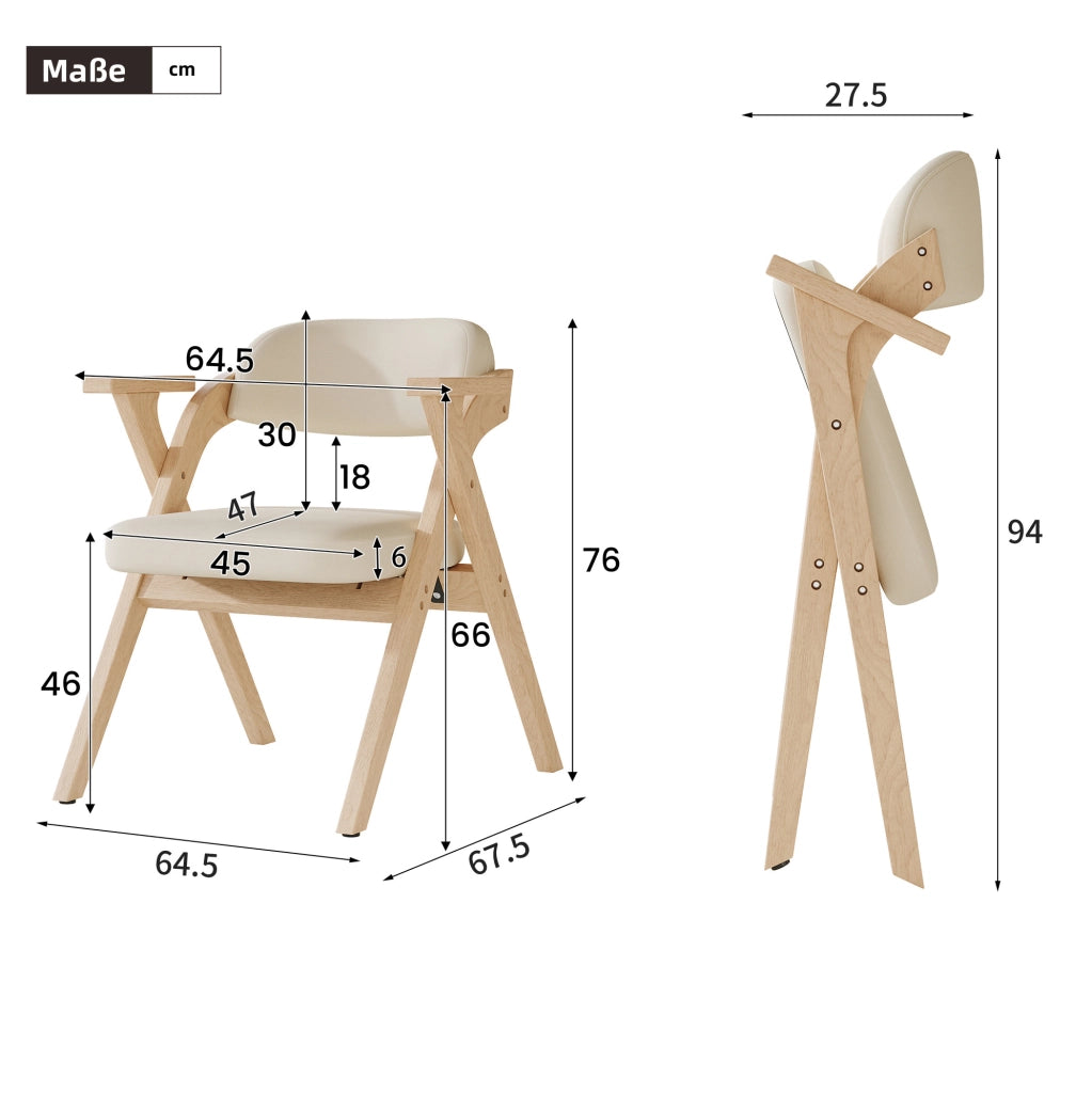 Set di 4 sedie da pranzo pieghevoli in legno massello con rivestimento in lino beige