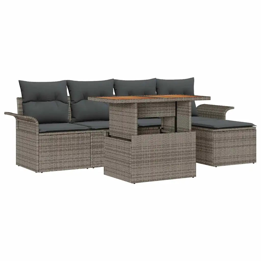 Set Divano da Giardino 6 pcs Grigio Poly Rattan