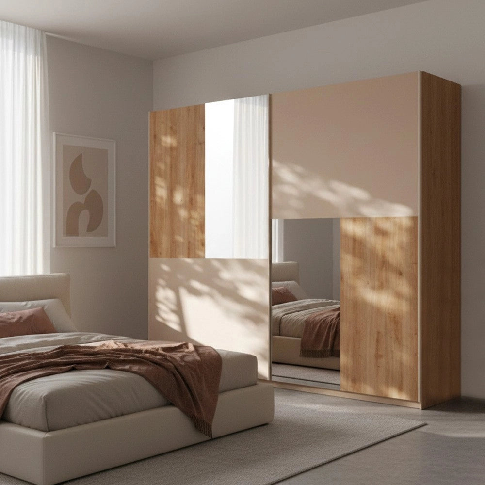 Armadio 2 ante scorrevoli rovere kadiz e cachemire con specchi Myla 275x59x240h