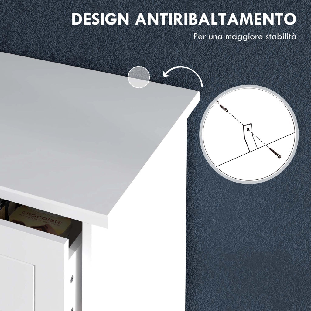 Cassettiera 5 Cassetti ¨C Xylo ¨C Legno Bianco Salvaspazio Antiribaltamento 74x40x91cm