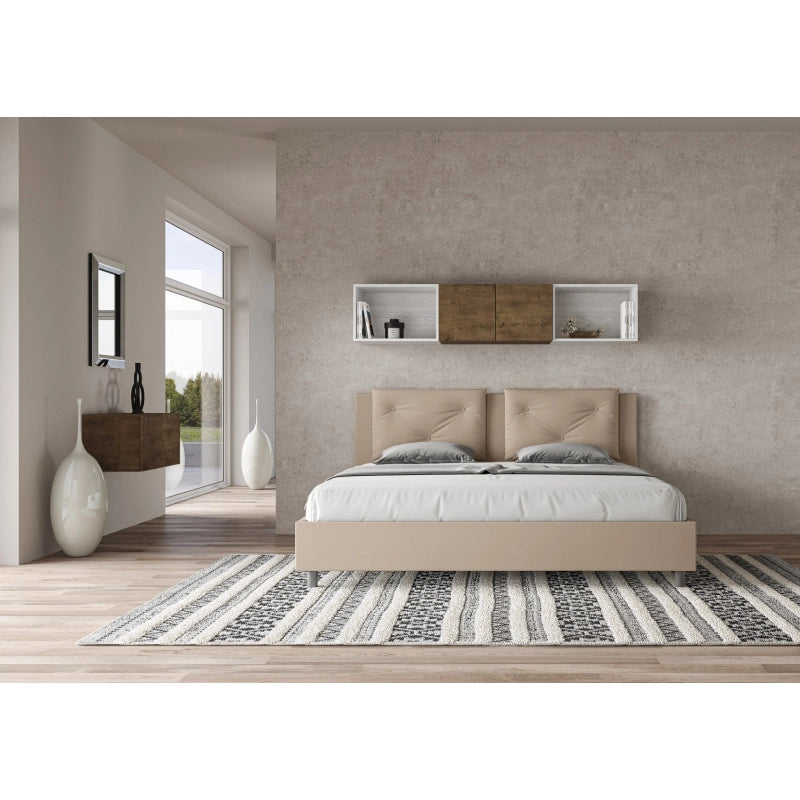 Letto imbottito Matrimoniale 180x190 cm Appia - Similpelle,Senza rete,Tortora