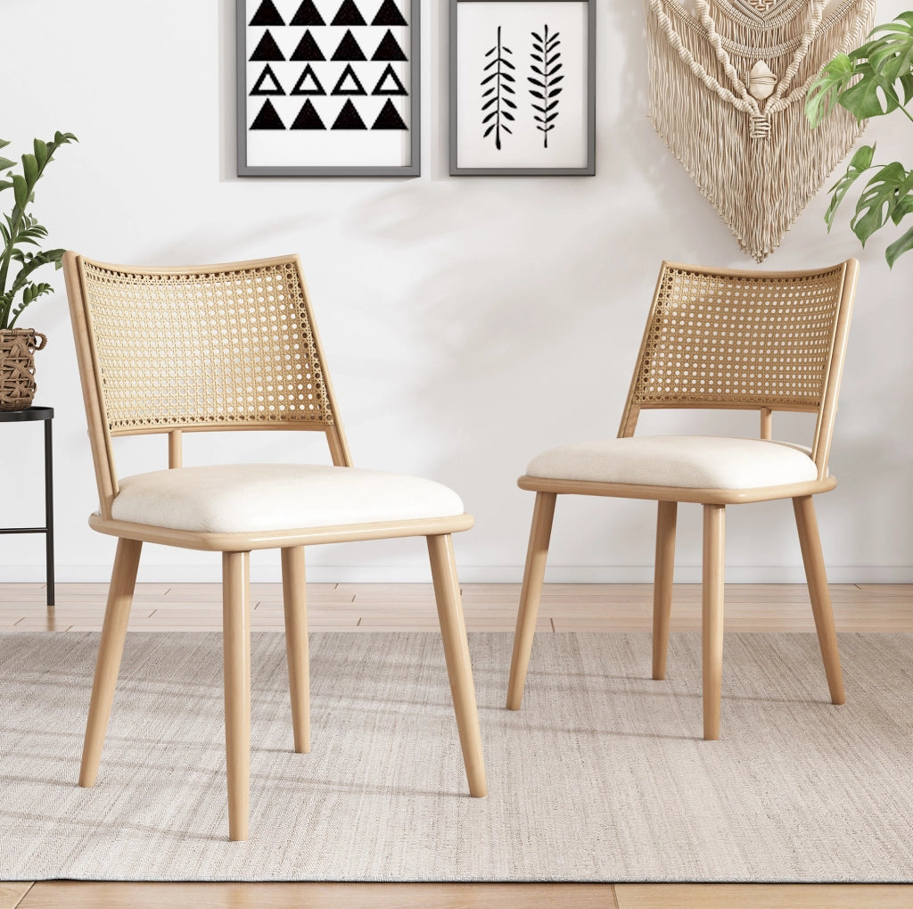Set di 2 sedie da pranzo in rattan con seduta in PU beige